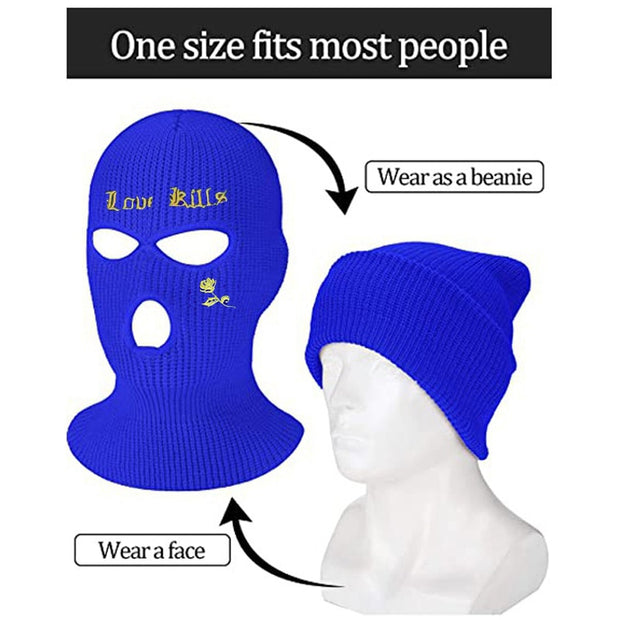 1Pc Embroidery Balaclava Face Mask 3-Hole for Cold Weather, Winter Ski Mask for Men and Women Thermal Cycling Mask Christmas Gif