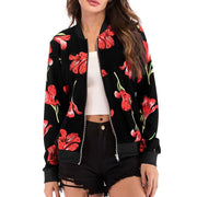 Wuhaobo Fashion Retro Floral Print Women Coat Casual Zipper Up Bomber Jacket Ladies Casual Autumn Outwear Coats Women Clothing