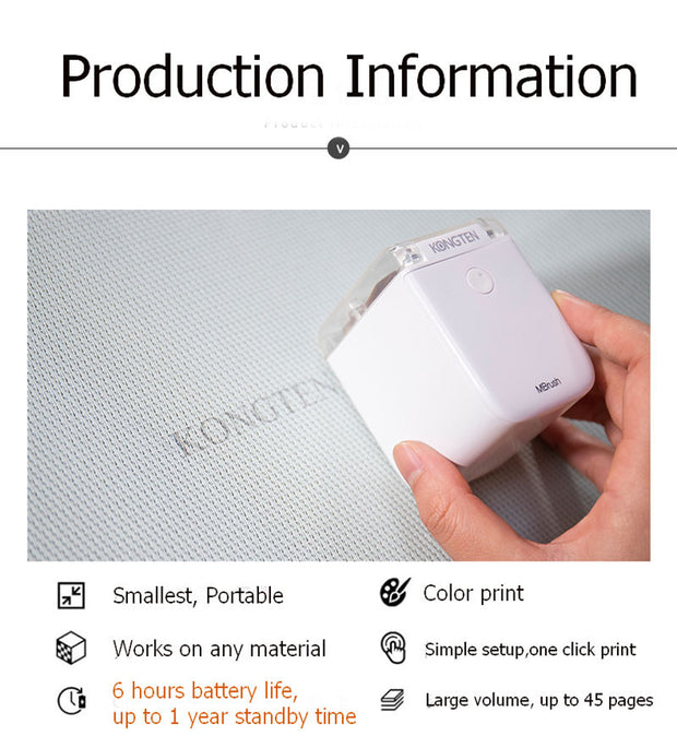 Kongten Mbrush Printer Bluetooth Mobile Color Mini Handheld Printer Portable Wifi Printers PrinCube Handheld Inkjet#R40