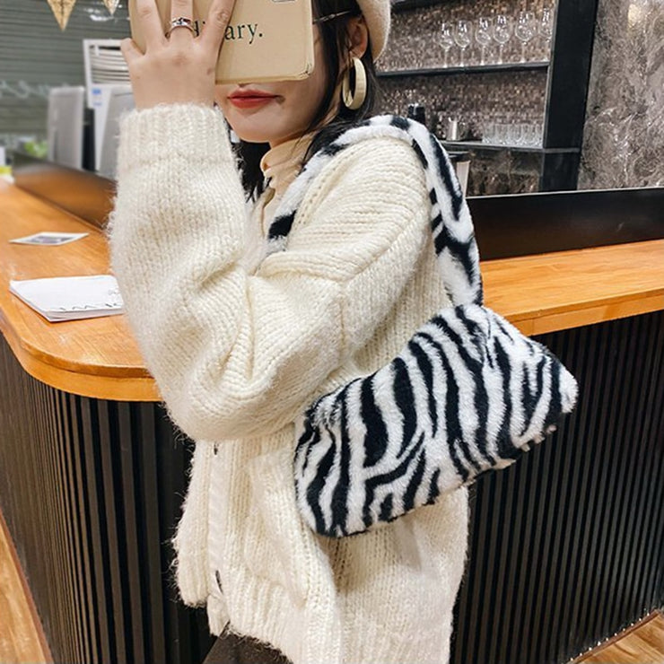 Winter Zebra Pattern Shoulder Underarm Bag