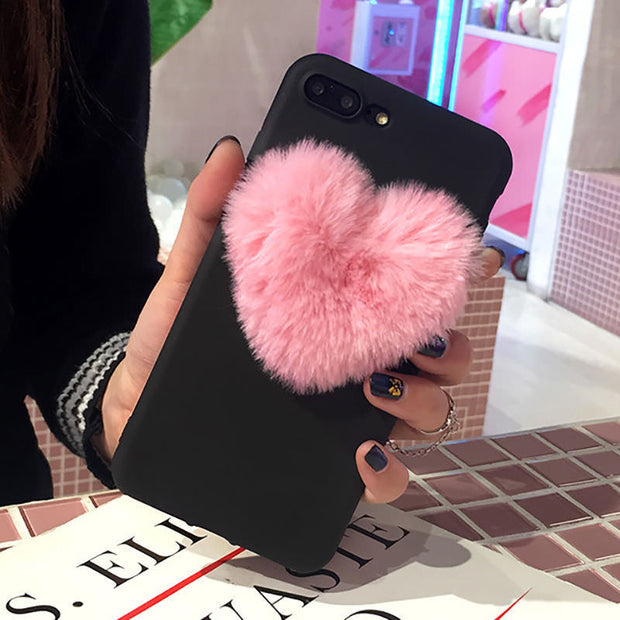 Lovely 3D Furry Love Hearts Cute hair Phone Case For iphone X XR XS MAX 6 6S 7 8 Plus 11 pro 12 SE Fashion Soft TPU Back Cover