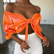 Off Shoulder Bow Tie Sexy Cropped Top