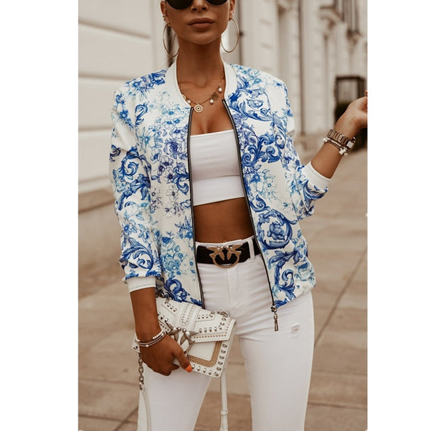 Flower Print Long Sleeve Women's  Jacket