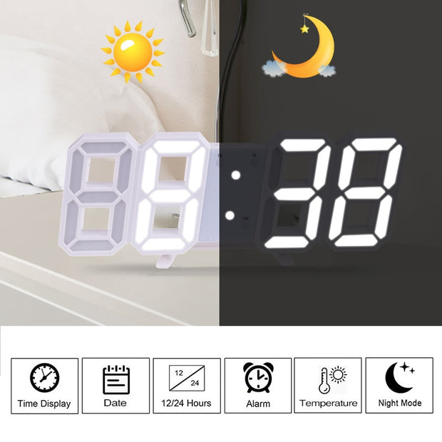 Home Living Room Decoration 3D Large LED Digital Wall Clock Date Time Electronic Display Table Alarm Clock Wall Home Decor