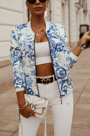 Flower Print Long Sleeve Women's  Jacket