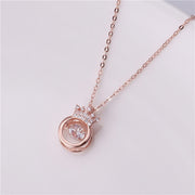 Rose-Gold Alloy Crown Throbbing Zircon Necklace