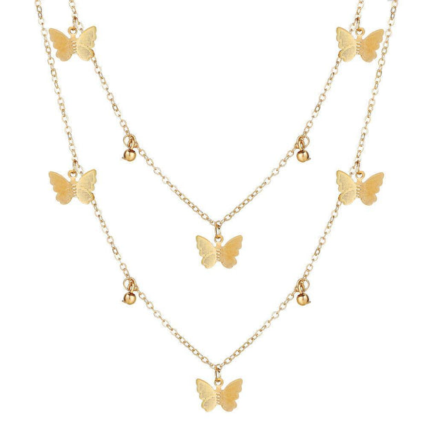 2 Piece Butterfly Drop Necklace 18K Gold Plated Necklace