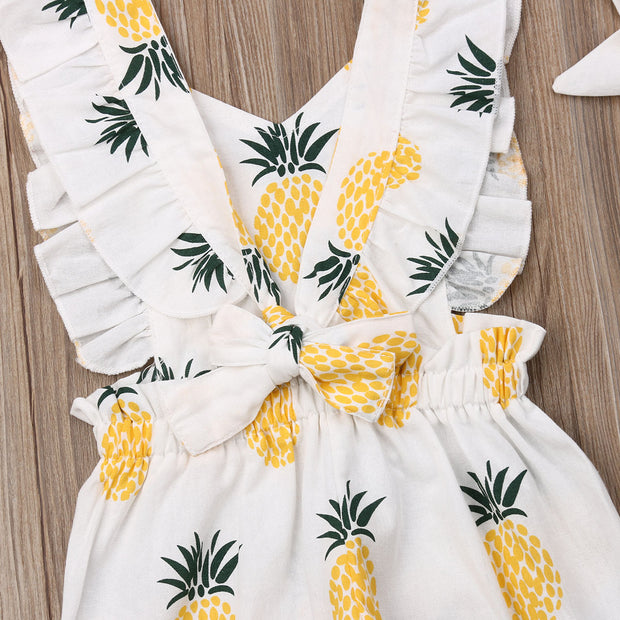 Emmababy Newborn Baby Girl Clothes Sleevless Ruffle Pineapple Print Romper Jumpsuit Headband 2Pcs Outfits Clothes Summer