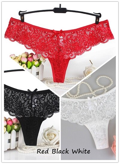 Set of 3 Sexy Lace Thongs G-Strings Low-Rise Panties