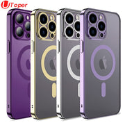 Luxury Plating Clear Magnetic Wireless Charge Case For iPhones 13-14