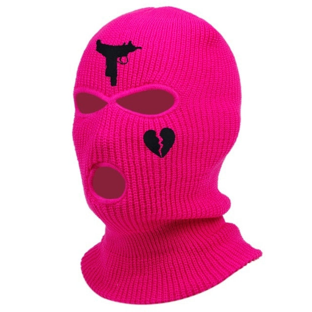 1Pc Embroidery Balaclava Face Mask 3-Hole for Cold Weather, Winter Ski Mask for Men and Women Thermal Cycling Mask Christmas Gif