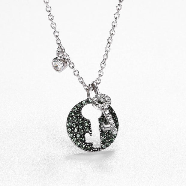 Key Sterling Silver Necklace with  Crystals