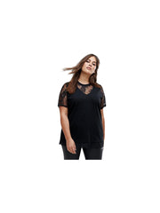 Women's Regular Length Black Poly Spandex Round Neck Tees