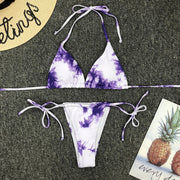 Women's Sexy Tie-dye Swimwear Thong Push-up Padded Bra Micro Bikini Halter Set Two Piece Swimsuit Brazilian Swimwear Купальник