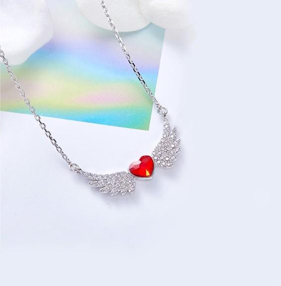 Austrian Crystal 4.00 Ct Ruby Flying with the Wings of an Angel Necklace