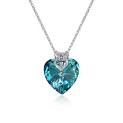 Certified Blue Topaz 5.00 Ct Heart Cut Sterling Silver Necklace with  Crystals