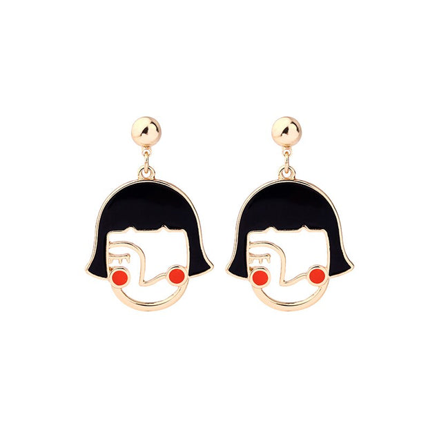 2019 Korean Fashion Jewelry Gold Color Alloy Face Dangle Earrings