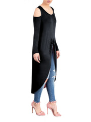 Women's Regular Length Black Poly Spandex Round Neck Tees