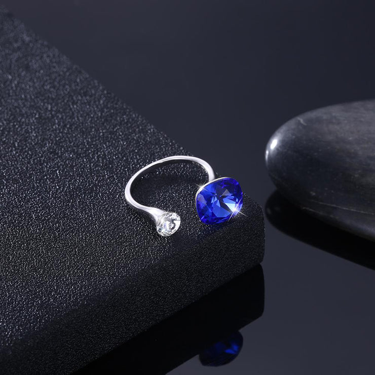 Adjustable Sterling Silver Ring made with  Crystals