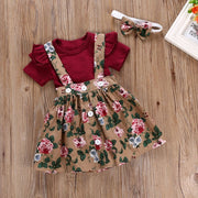 Summer Baby Girl Clothes Set Short Sleeve Flare Romper + Floral Print Dress +Bow Headband