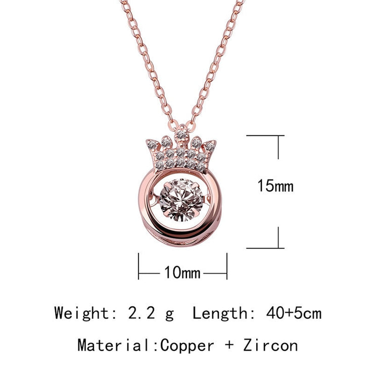 Rose-Gold Alloy Crown Throbbing Zircon Necklace