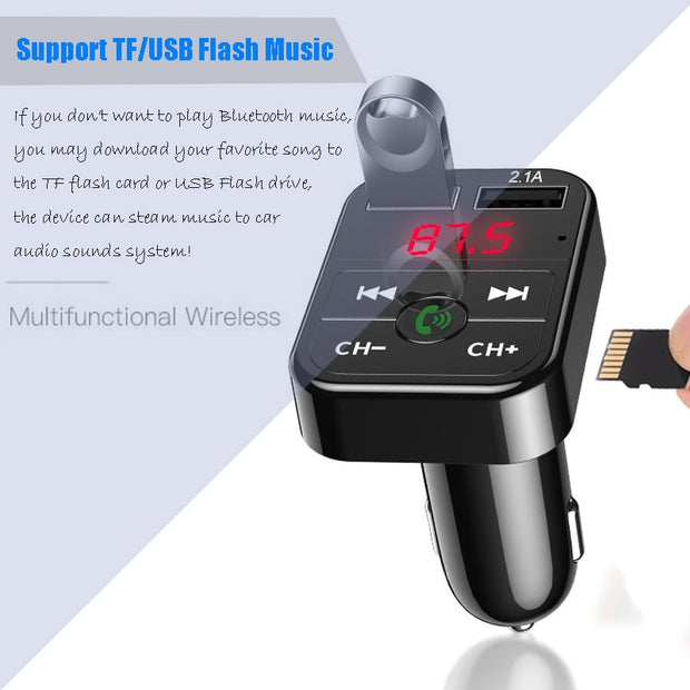 Car Bluetooth 5.0 FM Transmitter Wireless Adapter Mic Audio Receiver Auto MP3 Player 2.1A Dual USB Fast Charger Car Accessories