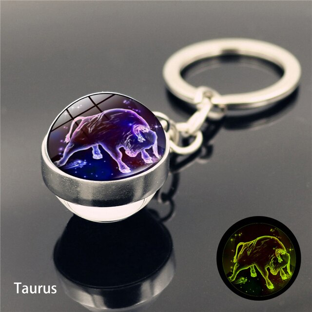 12 Constellation Luminous Keychain Glass Ball