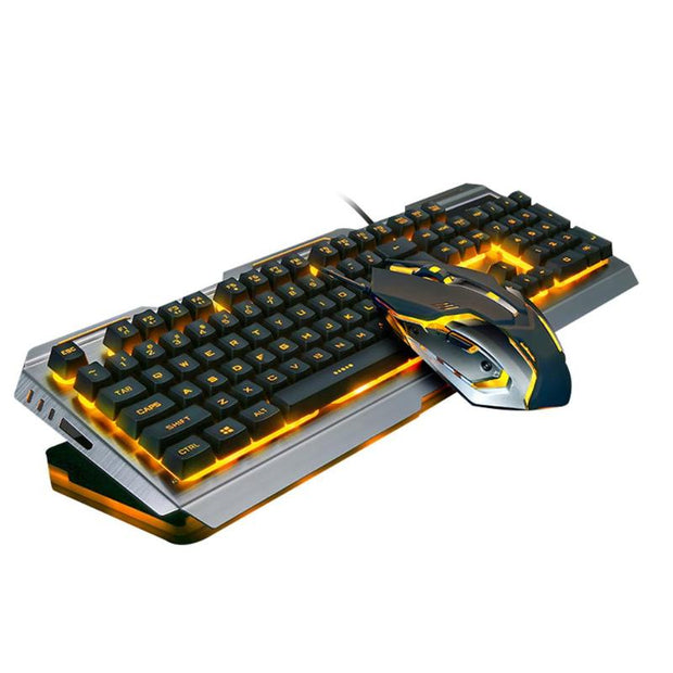 USB Wired Metal Ergonomic Backlight Mechanical Feel Gaming Keyboard Mouse Set with Aluminium Alloy Panel