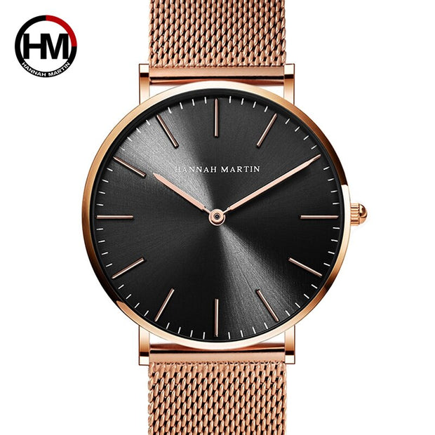 HANNAH MARTIN Watches Luxury Brand Simple Quartz Watch Stainless Steel Mesh Band