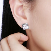 Halo Princess Cut Sterling Silver Earring