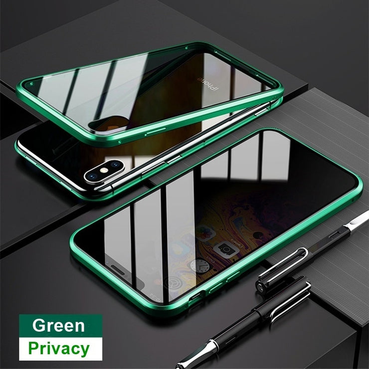 Magnetic Tempered Glass Privacy Metal Phone Case