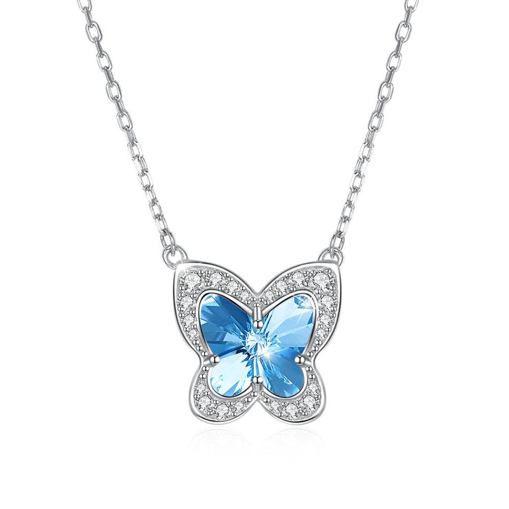 Pave Butterfly Sterling Silver Necklace with  Crystals