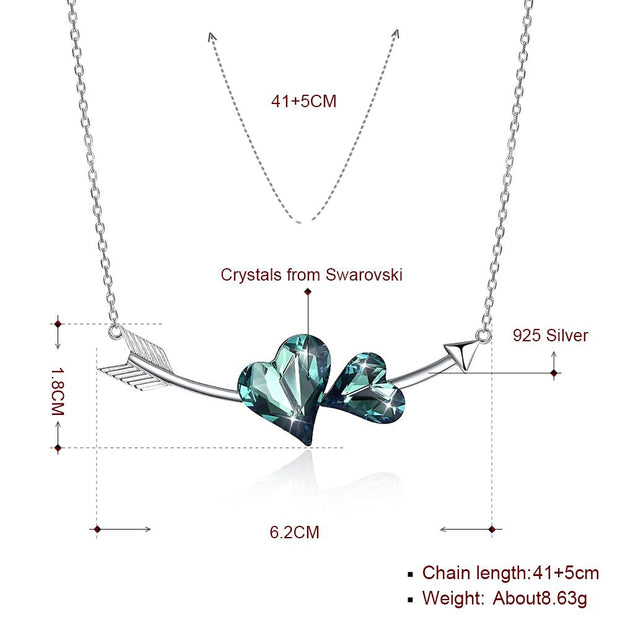 Double Heart Sterling Silver Necklace with  Crystals