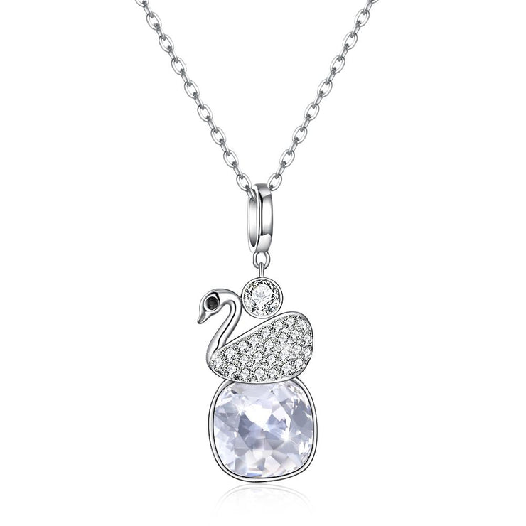 Swan Sterling Silver Necklace with  Crystals