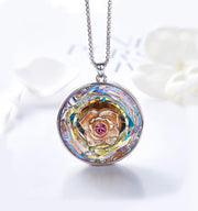 Austrian Crystal Rainbow of the World Disc with Rose Necklace