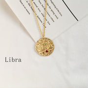 Gold Coin Disk Pendant Zodiac Necklace for Men Women