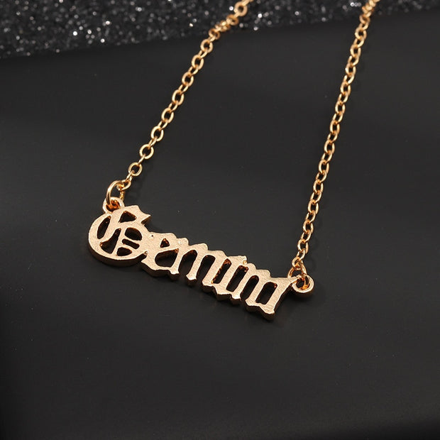 Twelve Constellation Retro Zodiac English Letter Alphabet Necklaces For Women