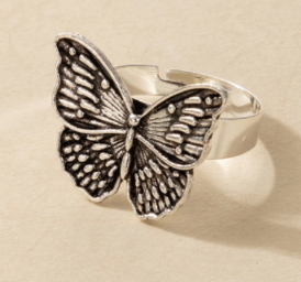 Vintage Silver Angel Wings Metal Ring