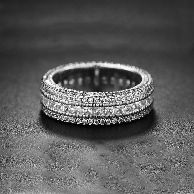 Classic Diamond Created Eternity Princess Cut Ring in 18K White Gold Plated