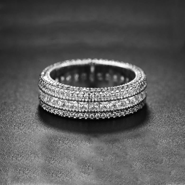 Classic Diamond Created Eternity Princess Cut Ring in 18K White Gold Plated