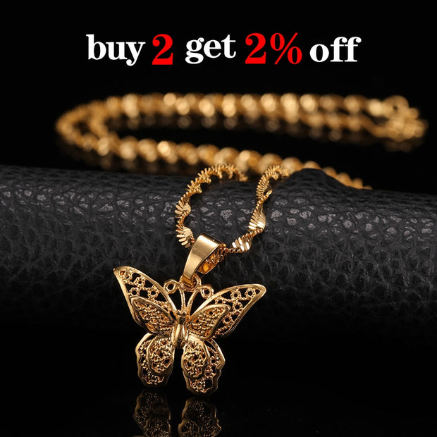 St.kunkka Butterfly Statement Necklaces Pendants Woman Chokers Collar Water Wave Chain Bib 24K Yellow Gold Filled Chunky Jewelry