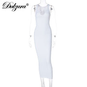 Dulzura Ribbed Knitted Stripe Women Sleeveless Midi Dress V Neck Bodycon Sexy Streetwear Party Club Elegant 2021 Spring Summer