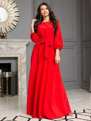 Autumn Women Casual Bow Maxi Sashes Dress