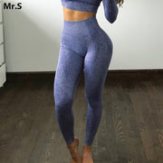 Women Blue Seamless Leggings Tummy Control Yoga Leggings High Waist Booty Leggings Sport Fitness Gym Leggings Athletic Tights