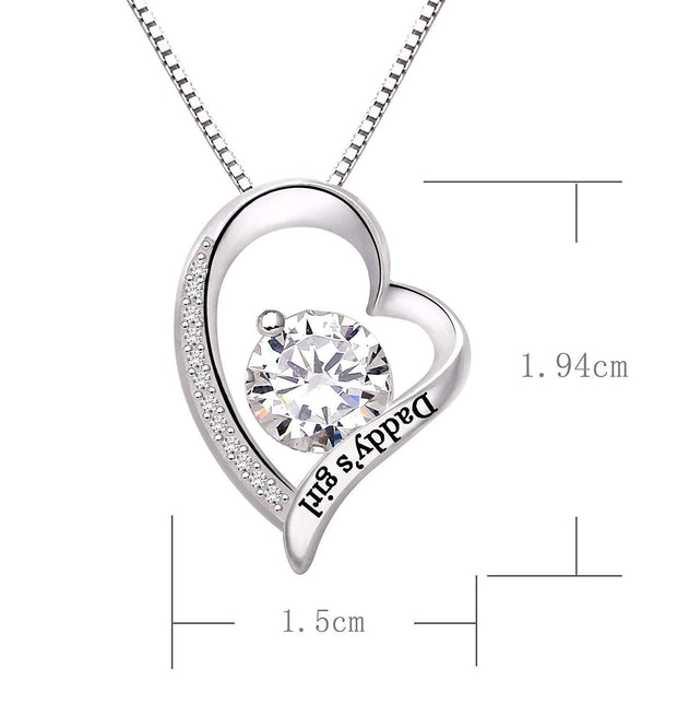 "Daddys Girl" Heart Necklace Embellished with Austrian Crystal in 18K White Gold