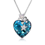 Certified Blue Topaz 5.00 Ct Heart Cut Sterling Silver Necklace with  Crystals