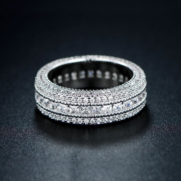 Classic Diamond Created Eternity Princess Cut Ring in 18K White Gold Plated