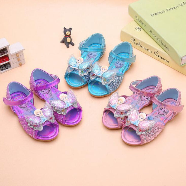 Disney Frozen Elsa Shoes For Girls Children Lovely Cartoon Princess Flat Sandals Shoes Inside and outside slippers With Bow