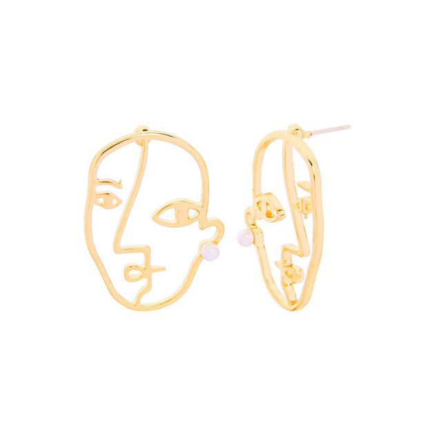 2019 Korean Fashion Jewelry Gold Color Alloy Face Dangle Earrings