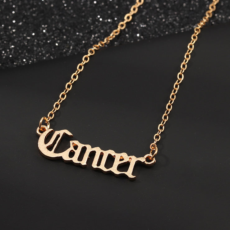 Twelve Constellation Retro Zodiac English Letter Alphabet Necklaces For Women